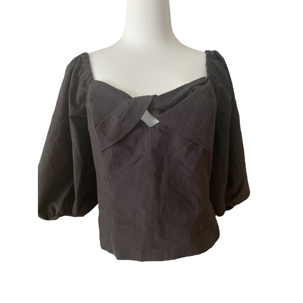 1. State Black Puff Gingham Check Pattern Sleeve … - image 1